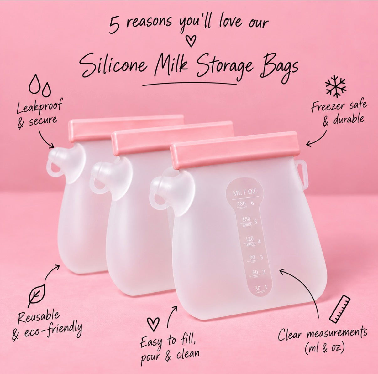 Milk Magic Reusable Silicone Milk Storage Bags – 3 Pack