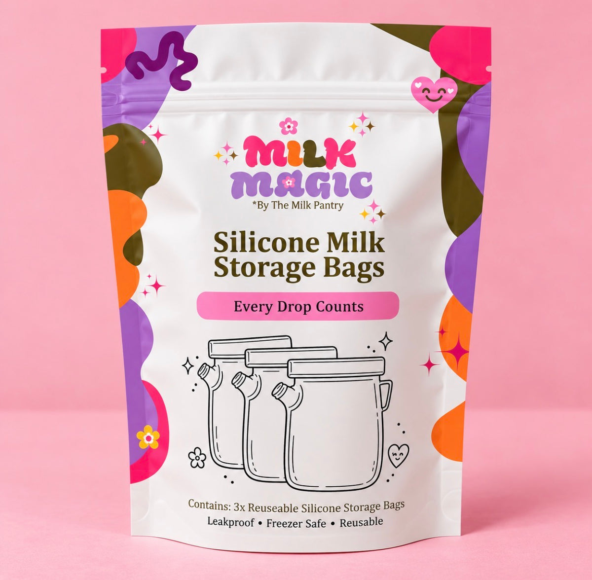 Milk Magic Reusable Silicone Milk Storage Bags – 3 Pack