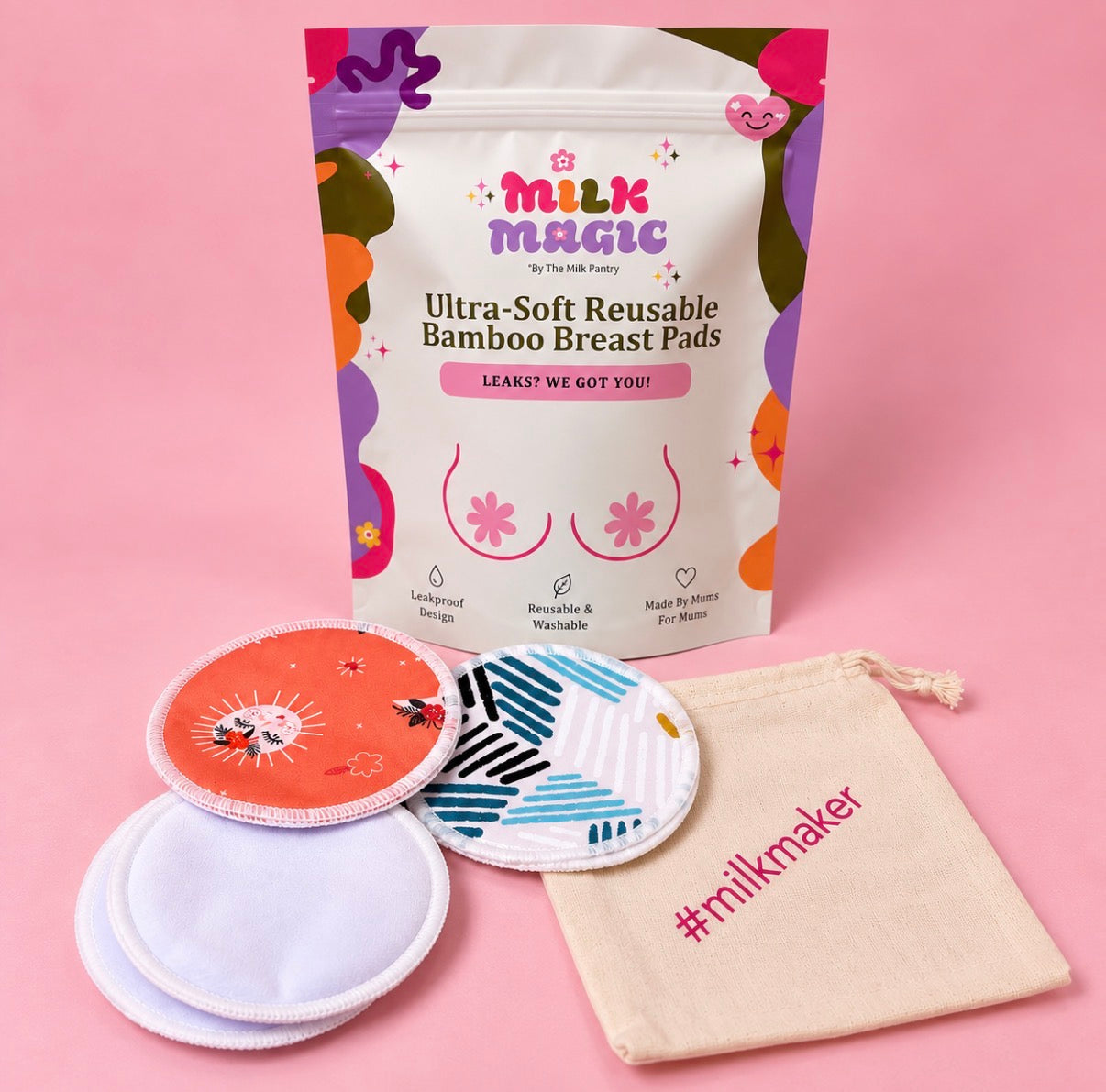 Milk Magic Ultra-Soft Reusable Bamboo Breast Pads – 3 Pairs
