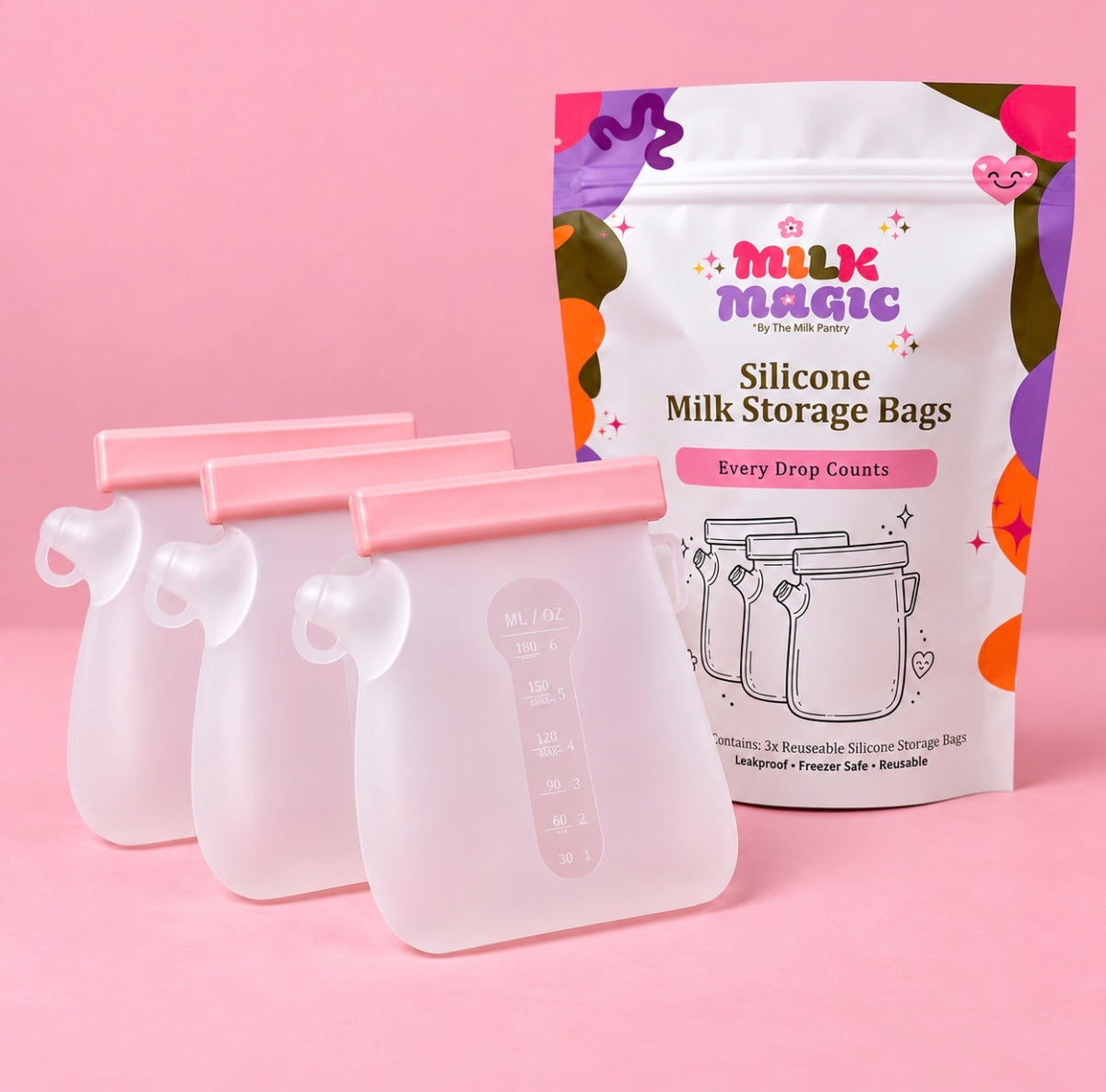 Milk Magic Reusable Silicone Milk Storage Bags – 3 Pack